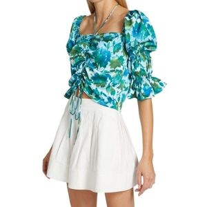 Amur Ravenna Puff Sleeve Top Blue Green 10 NWT New